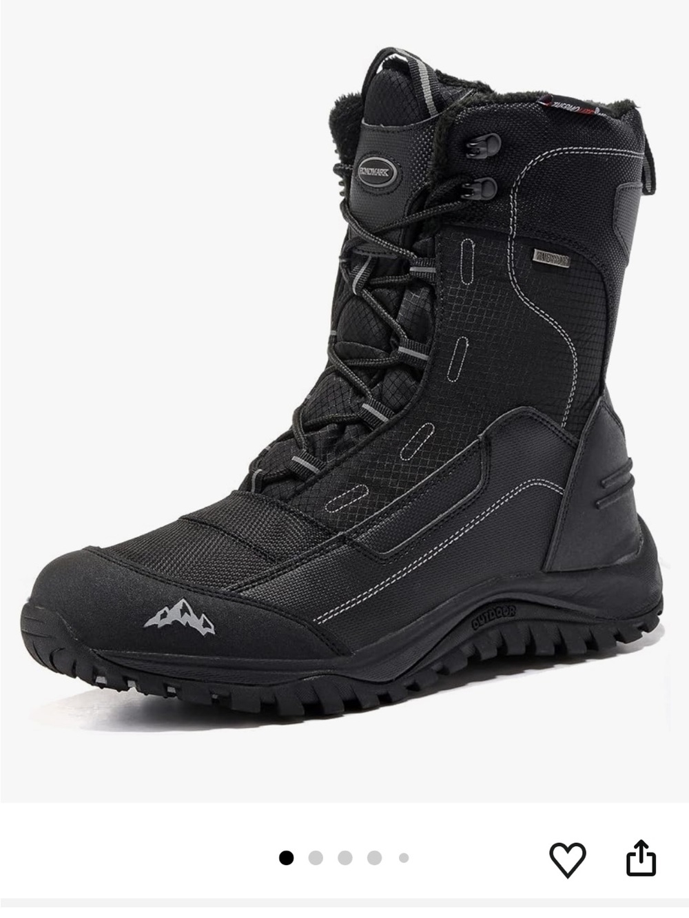 ROCKMARK Men's Waterproof Winter Snow Boots – Black – Size 14 (New)